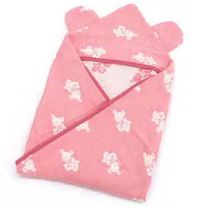 [Wholesale Products] Made in Japan 4-Layered Gauze Baby Swaddle Blanket with Ear 84cm*84cm 100% Cotton Breathable Low MOQ Pink