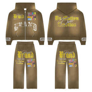 Conjunto de sudadera con capucha y forro polar de algodón para hombre, chándal transpirable con serigrafía de logotipo personalizado a prueba de viento para ropa informal de invierno - Product Image 6