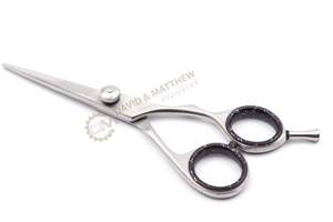 Tijeras de corte de pelo de salón de peluquero profesional, logotipo personalizado, reposapiés ajustable afilado, anillo de goma de acero inoxidable alto - Product Image 2