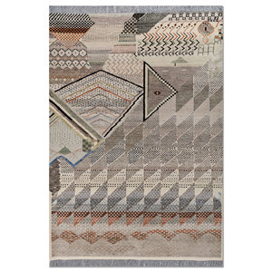 Alfombra Grande de Lana y Seda de Bambú Anudada a Mano, Diseño Geométrico Abstracto, para Hogar, Auto, Pasillo, Modelo Les-2908, Color Marfil - Product Image 1