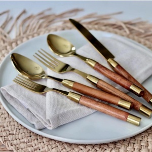 Ensemble de couverts de designer en acier inoxydable poli et miroir avec manche en bois rond unique ensemble de couverts pour la maison de mariage - Product Image 2