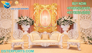 Juego de Sofás de Novios Estilo Maharajá para Escenario, Juego de Sofás de Boda Tallados a Mano, Juego de Sofás Grandes Blancos y Dorados para Escenario, Reino Unido - Product Image 5