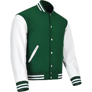 <b>Men</b> Classic Forest Green Varsity <b>Jacket</b> Authentic Athletic Letterman with Contrast <b>White</b> Leather Look Sleeves - Product Image 3