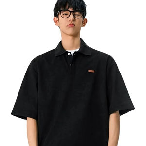 Polo de manga corta de Color sólido de moda urbana, ropa de manga corta con solapa superior cómoda para Polos de talla grande para hombre - Product Image 1