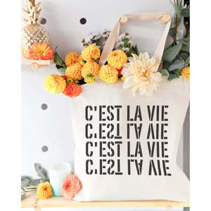 กระเป๋าผ้าแคนวาสขนาดกลาง C'est La Vie เป็นมิตรกับสิ่งแวดล้อม รีไซเคิลได้ ใช้ซ้ำได้ พิมพ์ลายตัวอักษรเรียบง่าย เหมาะสำหรับใช้ในชีวิตประจำวัน ของขวัญโฆษณา - Product Image 3