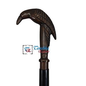 Bastón de Caminar Plegable de Madera con Mango de Cabeza de Cuervo Negro Antiguo de Aluminio Estilo Vintage, Hecho a Mano, de Alta Calidad, para Senderismo al Aire Libre - Product Image 2