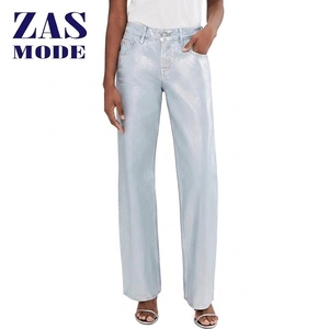 Nueva llegada: Jeans desgastados de color azul claro con efecto blanqueado personalizado para mujer, pantalones holgados de pierna recta, hechos en Bangladesh. - Product Image 1