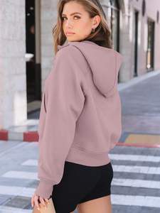 Sweat à capuche personnalisé en coton polaire à demi-fermeture éclair Sweat à capuche à fermeture éclair surdimensionné à manches longues pour femmes - Product Image 2