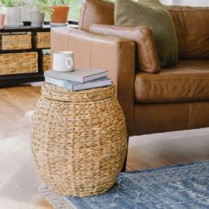 Panier de rangement tissé avec couvercle, ottoman élégant, panier de rangement tissé à la main, vente en gros, écologique, fabriqué par VgreenArt au Vietnam - Product Image 4