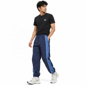 Custom Nylon Polyester Track men's pants Elastic Waist Drawstring Side Pocket Contrast Panel Casual Streetwear <b>Athletic</b> Bottoms - Product Image 3