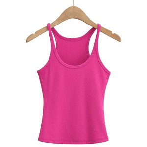 Mujeres transpirable sin mangas 100% algodón/fibra de bambú acanalado camisetas sin mangas muchos colores para la venta - Product Image 6