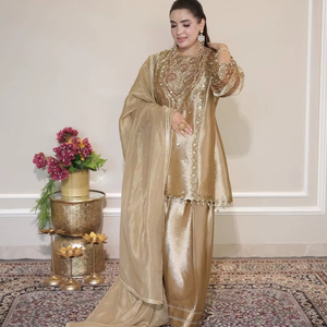 ชุดคุर्ติสวยงามสไตล์อินเดีย-ปากีสถาน พร้อมกางเกงปาลาซโซ่ ชุดชาราห์ราแบบหนาสำหรับงานปาร์ตี้และงานแต่งงานสำหรับผู้หญิง - Product Image 1