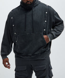 Sweat-shirts pour hommes en charbon de bois, style streetwear, coupe ajustée, nouvelle arrivée, lavage délavé, design unique, boutons-pression, sweat-shirts pour hommes fabriqués au Pakistan - Product Image 3