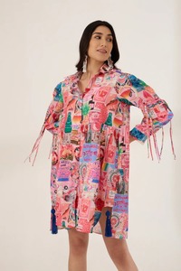 ODM approvisionnement indien main bloc imprimé écologique coton Mini bohème femmes Floral été décontracté fête porter taille naturelle - Product Image 3