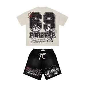Ensemble t-shirt et short pour hommes avec impression DTF personnalisée deux pièces été tenue Streetwear Oem sublimation strass vêtements de sport - Product Image 4