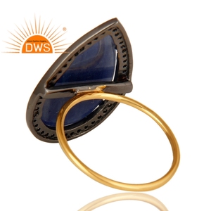 Anillo apilable de piedras preciosas de zafiro azul y diamante natural chapado en oro de 18 quilates, fabricante de joyería fina Demi - Product Image 3