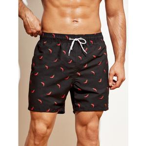 Pantalones cortos estampados informales de poliéster 100% para hombre al por mayor con bolsillos de lona de cintura media para la playa de verano - Product Image 1