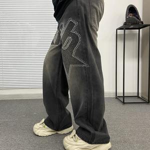 Pantalon de survêtement baggy délavé au soleil en coton éponge française surdimensionné délavé pantalon de survêtement vintage en cristal avec strass pour hommes - Product Image 3