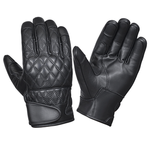 Diseño de punto de diamante Piel de vaca desnuda suave con correa de velcro Guantes de cuero para montar y motocicleta para un agarre y comodidad mejorados - Product Image 1