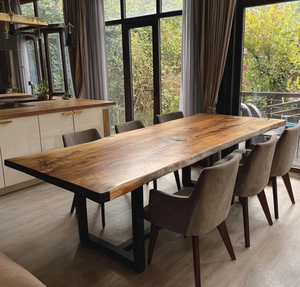 Custom Square <b>Live</b> <b>Edge</b> Modern Dining <b>Table</b> Solid Walnut Wood Home & Hotel Use - Product Image 2