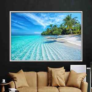 Impresión en lienzo con vista serena al océano - Elegante arte de paisaje playero, 1P: Enmarcado en blanco - Product Image 1