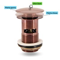 M RUBINETTERIA Robinet de vidange Click Clack en or rose brossé pour éviers autoportants avec trop-plein, lot de 1 pour drains