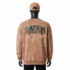 Sudadera para Hombre con Efecto Deslavado, Algodón GSM, Felpa Suave, Tono Marrón Lavado, Impresión de Pantalla con Logotipo Personalizado, Lavado Ácido, Sudadera Básica para Hombre - Product Image 2