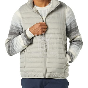 Doudounes d'hiver personnalisées pour hommes en toile de qualité respirante et confortable sans manches avec col montant et logo à l'avant - Product Image 1