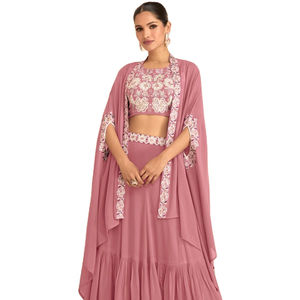 Último diseñador Faux Georgette Seda Bordado Secuencia Trabajo Lehenga Choli Por Fab Zone - Product Image 1