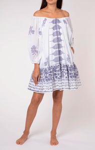 Beach Retreats Boho Ladies Dress Avec Indigo Dhaka Print & Metallic Trim Hem Wonder Girls Robe d'été à la mode pour les brunchs paresseux - Product Image 5