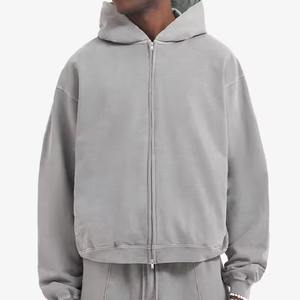 2025 Vintage lourd 100% coton sweats à capuche zippés Streetwear recadrée bouffée impression numérique Style d'hiver à capuche teint uni - Product Image 1