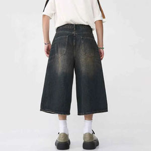 Pantalones Cortos Vaqueros Anchos Vintage Personalizados para Hombre, Pantalones Cortos Vaqueros Holgados de Estilo Informal, Pantalones Cortos de Mezclilla hasta la Rodilla, Ropa Urbana, Servicio OEM Personalizado - Product Image 5