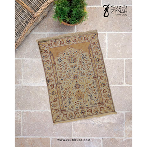 Zynah Saffron Blessings Travel-friendly Luxuriously Soft Jacquard <b>Silk</b> Prayer Mat Washable <b>Cushioned</b> 27x42 Inches Featuring Flor - Product Image 4