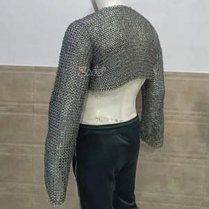 Medieval Mild Steel 9mm Flat <b>Riveted</b> Chainmail Hauberk Half-Shirt Handcrafted Haubergeon Armor Wholesale Price Available - Product Image 5