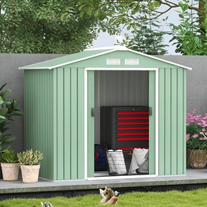 Outsunny Abri de jardin en tôle d'acier avec portes coulissantes, 213x130x185cm, vert clair - Product Image 2