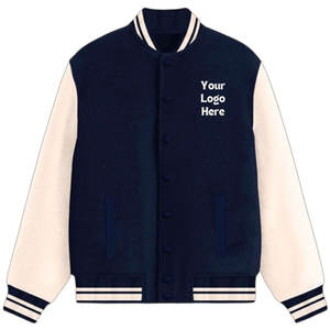 แจ็คเก็ตวาร์ซิตี้ผู้ชายแบบสั่งทำพิเศษ แต่งขอบลายริบ ปิดกระดุมแป๊ก เหมาะสำหรับทุกเพศ แจ็คเก็ตขนสัตว์คุณภาพสูง - Product Image 1