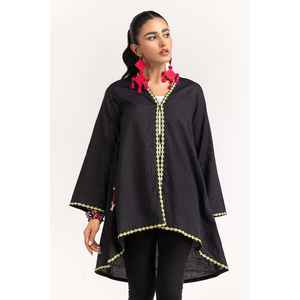 เสื้อเชิ้ตผู้หญิงสีดำลายทางปักลายผ้าฝ้ายป๊อปลินทอ  ไซส์ XL XXL XS สำหรับสไตล์ลำลองและเป็นทางการ ฤดูใบไม้ผลิ - Product Image 1