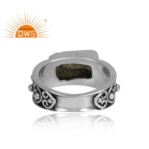 Anillo de banda de pulgar de piedras preciosas de moldavita en bruto Natural de plata esterlina oxidada de la mejor calidad, fabricante de joyería personalizada - Product Image 4