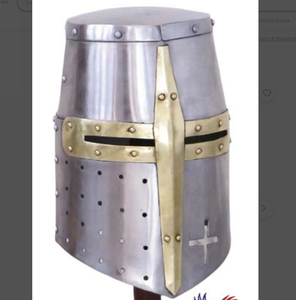 Casque templier avec croix en laiton support en bois gratuit pour cadeau de noël grec sparte ancien romain corinthien acier - Product Image 1
