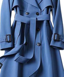 Manteau long d'hiver en mélange de laine coupe ample, style trench-coat chaud croisé, couleur unie, parka avec ceinture en polaire, idéal pour le travail formel - Product Image 3