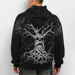 เสื้อฮู้ดดี้คุณภาพดี ล้างสีแบบแอซิดวอช ผ้าฝ้าย 100% เสื้อฮู้ดดี้ซิปแบบแอซิดวอช ผ้าฝ้ายผสมแบบดิสเทรส สำหรับผู้ชาย - Product Image 4