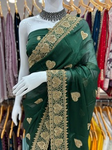 Exquisite Handcrafted Embroidery <b>Saree</b> Original Zarkhand Diamonds Satin Silk for Adults - Product Image 4