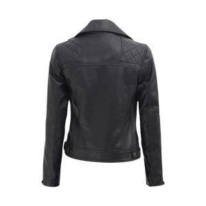 Asymmetrical Front Zip Black Biker Women's Genuine Leather <b>Jacket</b> Real Lambskin Leather <b>Jackets</b> with Notch Lapel - Product Image 4