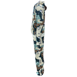 ชุดฮู้ดดี้ลายพรางผู้ชายแบบมีซิปพร้อมโลโก้ยางนูน ชุดกางเกงวอร์มผ้าฝ้ายทรงสปอร์ต ชุดลำลองทรงหลวมแบบยูนิเซ็กซ์ - Product Image 3