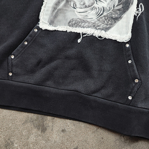 Sweat à capuche zippé pour homme en molleton bouclette, style streetwear, délavé à l'acide, fonctionnel, avec strass, grammage lourd, personnalisable OEM - Product Image 4
