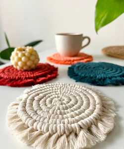 Posavasos de macramé de algodón colorido hecho a mano, posavasos tejido para cocina, decoración del hogar - Product Image 2