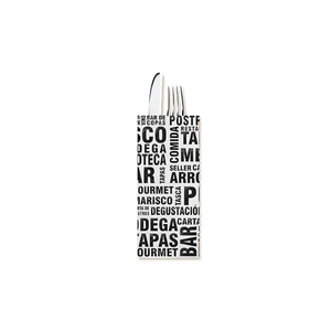 Busta per Posate con Stampa Gourmet 11x25cm e Tovagliolo, Carta Professionale, Confezione all'Ingrosso B2B - Product Image 1