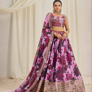 2025 último diseñador indio Organza Lehenga Choli/Ghaghra Choli secuencia hasta el suelo Zari bordado boda fiesta desgaste Diwali - Product Image 1