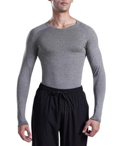 Camisas de gimnasio de compresión de poliéster 100% para hombre, ropa de gimnasio de entrenamiento Rashguard de manga larga, secado rápido, ajuste ajustado, MOQ bajo - Product Image 1