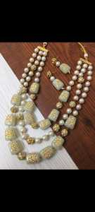 3 Layer High Quality Beads Necklace Set Wholesale Buy <b>Long</b> Pearl Gold Plated Kundan Necklace Set for Women Wedding Party Wear - Product Image 2